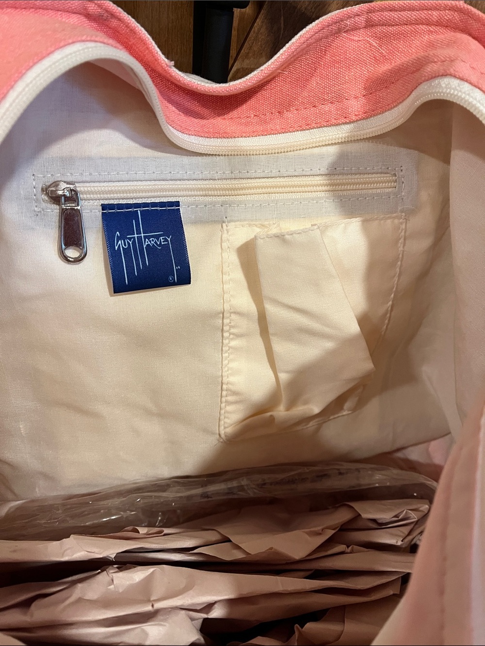Guy Harvey Canvas Tote Bag with Pink Accents and Tropical Turtle Graphic - Picture 3 of 5